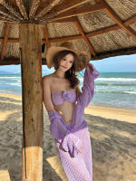 Vestido largo de punto de ganchillo calado para cubrir el bikini en vacaciones en la playa - details 4