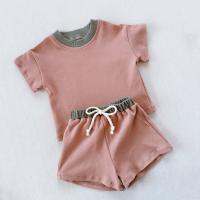 Conjunto de manga corta de color sólido para niños, conjunto de dos piezas de pantalones cortos de algodón sueltos para bebés - details 10