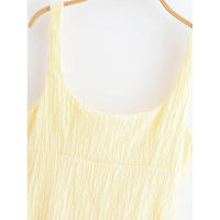 Elegante Vestido Amarillo de Lona Texturada Cuello Cuadrado A-Línea Casual de Vacaciones para Mujeres Verano 2025 - details 1