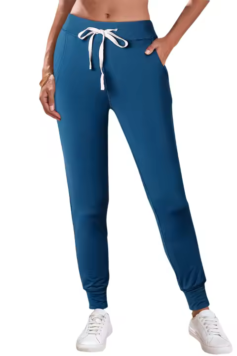 Elrachen Joggers con bolsillos y cintura con cordón para mujer, azul, tallas S-2XL - 1