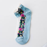 Calcetines Lolita bonitos de malla con perlas para mujer, medias de primavera, calcetines cortos, calcetines con flores bordadas - details 4