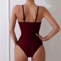 Traje de baño de una pieza acolchado vintage para mujer, elástico de corte alto con control de barriga, traje de baño con cuello cuadrado - details 16