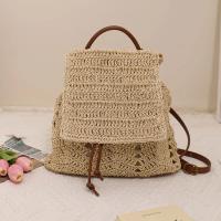 Mochila de paja para mujer, bolso de hombro hueco bohemio, bolsos de viaje tejidos de ganchillo para mujer, paquete de playa de punto - details 3