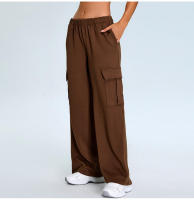 Otoño Invierno nuevo Yoga mujeres elástico de cintura alta pierna recta deportes Casual acampanado Cargo Fitness pantalones largos - details 32