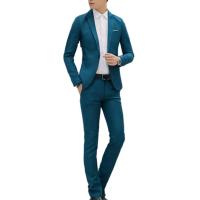 Conjunto de Traje de Negocios para Hombres de Talla Delgada 2Pcs con Blazer de Manga Larga y Traje Largo Color Sólido Estilo Primavera Otoño - details 6