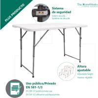 Plegable Sólido 120*60*48/61/74cm Altura Regulable y portátil Normativa Uso público Interior/Exterior (EN 581-1/3). Tablero Resina HDPE 3,5cm Capacidad 4 Personas - details 3