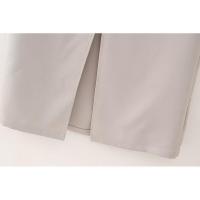 BUNO-Vestido Midi elegante con bolsillos lisos para mujer, vestido elegante sin mangas con cuello redondo, vestidos ajustados con abertura para ir al trabajo, batas acampanadas lisas 2025 - details 10