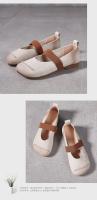 Zapatos retro literarios originales para mujer de verano, de piel auténtica, con suela suave y punta cuadrada, estilo abuela, boca baja, cómodos, con banda elástica, Mary Jane. - details 0