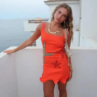 BUNO-Minivestido con volantes y lentejuelas de estrella de mar brillantes para mujer, vestidos elegantes ajustados con cuello cuadrado y tirantes, ropa de calle alta para primavera 2025 - details 2