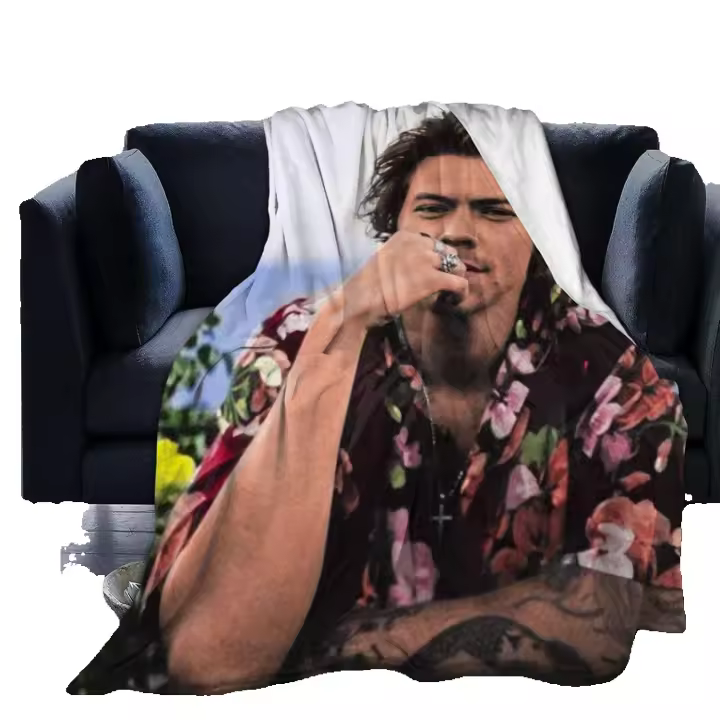 Manta de Micro Terciopelo Suave y Cálida H-arry Styles con Estampado Digital Reversible para Niños/Adultos Ideal para Todas las Estaciones - 1