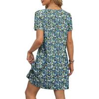 Vestido de verano de mujer de camisa de manga corta con estampado casual con cuello en V suelto - details 8