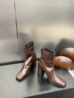 Tacón alto cabeza cuadrada botas delgadas botas cortas zapatos de mujer nuevo tacón grueso marrón con falda - details 10
