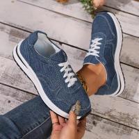 Mujeres de mezclilla azul zapatillas de deporte de fondo grueso,Zapatillas de deporte de moda de fondo grueso con cordones,Zapatillas de deporte cómodas y casuales - details 10