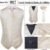 Chaleco ajustado, corbata, bolsillo, gemelos cuadrados, chaleco de seda para hombre, conjunto de corbata para traje, vestido, chalecos florales de cachemira de boda, regalo - details 15