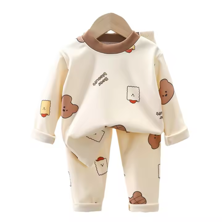 Conjunto de pijama de algodón cálido para niños, manga larga, dibujos animados - 1