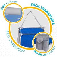 Silla de playa plegable, con cojín, Silla reclinable, 4 posiciones, 51x45x76 cm, altura del asiento 17 cm, asa de transporte, bolsillo lateral, color azul (62609) - details 4