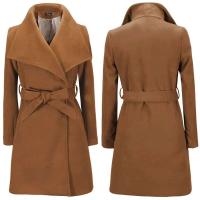 Nueva moda mujer niñas invierno cinturón de solapa abrigo de lana Lisa estilo caliente señoras ropa de abrigo gabardina larga - details 6