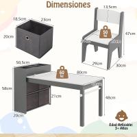 Juego de mesa de arte y actividades para niños, mesa de manualidades con 2 sillas, rollo de papel, estantes y 4 cestas de tela, para niños en la sala de juegos (gris) - details 6