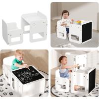 Conjunto de Mesa y Silla Montessori para Niños 2 en 1, de Madera Ajustable con Pizarra, Ideal para Actividades y Dibujo, Blanco - details 4