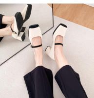 Nuevos zapatos de mujer con plataforma poco profunda y tacones gruesos con combinación de un solo color. - details 17