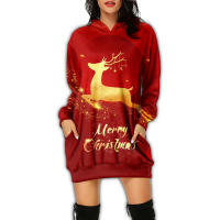 Vestido con Capucha de Manga Larga Estilo Casual para Mujeres Vestido Impreso para Fiesta de Navidad y Año Nuevo - details 15
