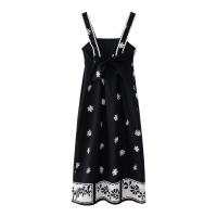 TRAFZA-vestido Midi elegante para mujer, ropa de calle con tirantes y cuello cuadrado, Espalda descubierta, estampado de encaje, moda de verano - details 2