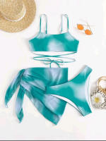 Sujetador sin mangas para mujer, traje de baño corto de cintura alta, ropa de playa con estampado de Espalda descubierta, conjunto de 3 piezas, 40, 38, 36, 34 - details 3