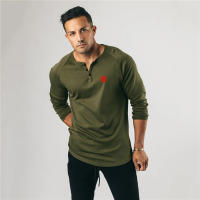 Black Slim Fitting T-shirt Top Simple Casual American Tough Guy Fitness Long Sleeve - details 16