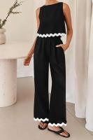 Conjunto de Pantalones de Moda de Cintura Alta y Piernas Anchos Camiseta Corta sin Mangas - details 0