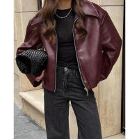 Abrigo grueso de piel sintética para mujer, ropa de calle de color rojo vino con solapa y cremallera, Túnica para otoño, 2024 - details 18