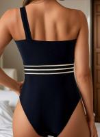 Traje de baño de una pieza acolchado vintage para mujer, elástico de corte alto con control de barriga, traje de baño con cuello cuadrado - details 27