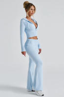 Conjunto de dos piezas de moda para mujer, Top con capucha, pantalones informales, ajustados, primavera - details 29