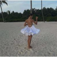 Vestido de Playa de Cintura Alta con Volantes Vestido de Vacaciones para Mujeres con Encaje de Verano con Espalda Descubierta - details 14