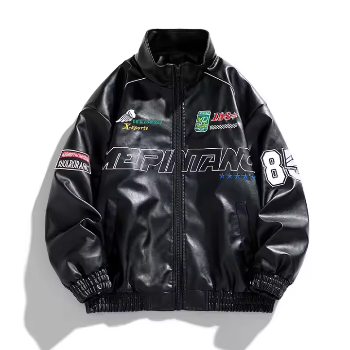 Nuevo Chaqueta fina de PU para hombre, camiseta bordada a la moda, - 1