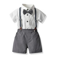 Cárdigan de algodón de manga corta para niño, pantalones cortos con tirantes de caballero, dos piezas, flor de boda, estilo coreano, color blanco puro, verano - details 7
