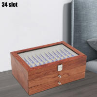 Caja expositora de bolígrafos de madera de 3 capas, caja organizadora de 34 bolígrafos, vitrina de almacenamiento y caja organizadora de coleccionista de pluma estilográfica con ventana de vidrio, regalo de Navidad de Acción de Gracias (palisandro) - details 1