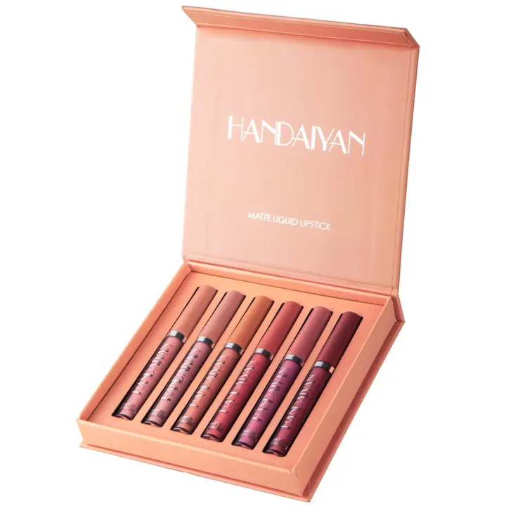 HANDAIYAN Kit de Pintalabios Permanente, Perfilador Labios para Maquillaje, 6 piezas, Mate, Larga duración, Brillo Rosa y Nude, Regalo para Maquillaje Mujer - 1