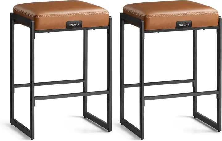 Bar, Juego de 2, Superficie de PU, Botones Acolchados, Bordes con Tachuelas, Patas de Madera, Altura 66 cm, Esquina de Bar, Comedor, Fácil Montaje, Negro Tinta LBC085G02 - 1