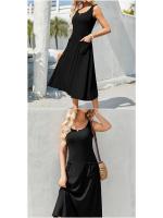 Vestido midi largo de mujer con cintura alta, liguero, chaleco, falda estampada, bolsillo, ideal para uso diario. - details 2