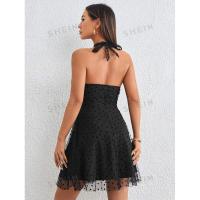 Vestido de malla elegante de corte corto entrecruzado para verano, usado con cinturón - details 10