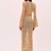 Vestido Maxi de Punto con Lentejuelas Cuello Profundo, Cintura Alta, Manga Larga, Robe de Fiesta Transparente Moda para Mujeres 2025 - details 12