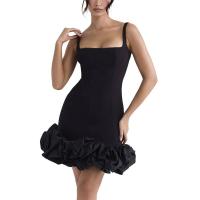 Tirantes finos de fiesta formal para mujer, color sólido con dobladillo plisado y volantes, sin mangas, tubo/columna, vestido de novia - details 8