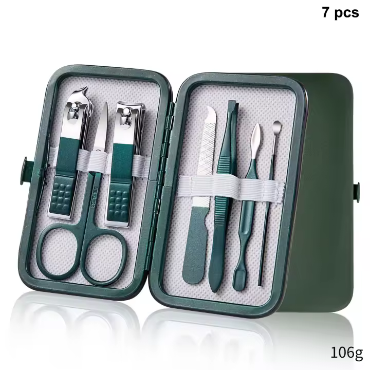 Juego de cortaúñas de acero inoxidable, herramientas de aseo con estuche portátil, herramienta de Arte de manicura, corte de uñas verde - 1