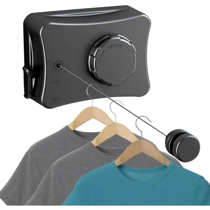 Tendedero Retráctil 5.1M: Tendedero De Ropa Retráctil - Tendedero Retráctil De Pared Exterior, Cuerda Extensible para Tender Ropa De Acero Inoxidable para Balcón, Interior, Jardín - Negro - 1