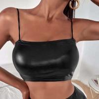 Camisetas sin mangas eróticas con purpurina para mujer, chaleco de charol para mujer, Top corto Sexy con tirantes finos 2022 - details 0