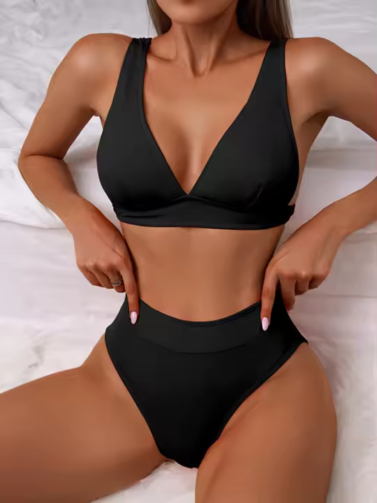 Bikini unicolor para mujer, conjunto de bikini sexy push-up, traje de baño brasileño, ropa de playa de verano - 1