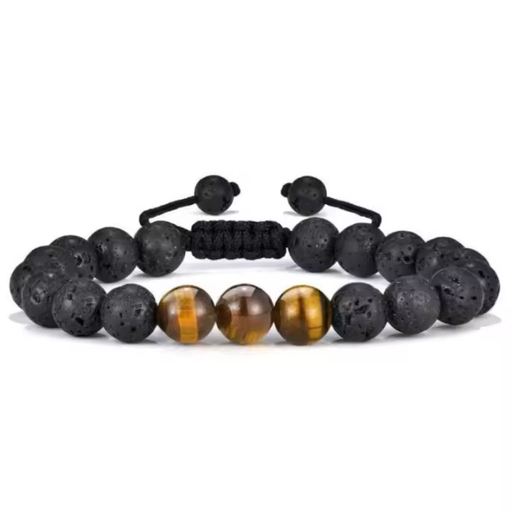 Pulsera hecha a mano con protección de roca de Lava, ojos de tigre naturales, regalo para hombre - 1