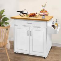 Mueble de cocina con encimera, 115 x 36 x 90 cm, cajón y armario, carrito de cocina con ruedas, carrito de madera para servir de cocina, estilo rústico, color blanco - details 4