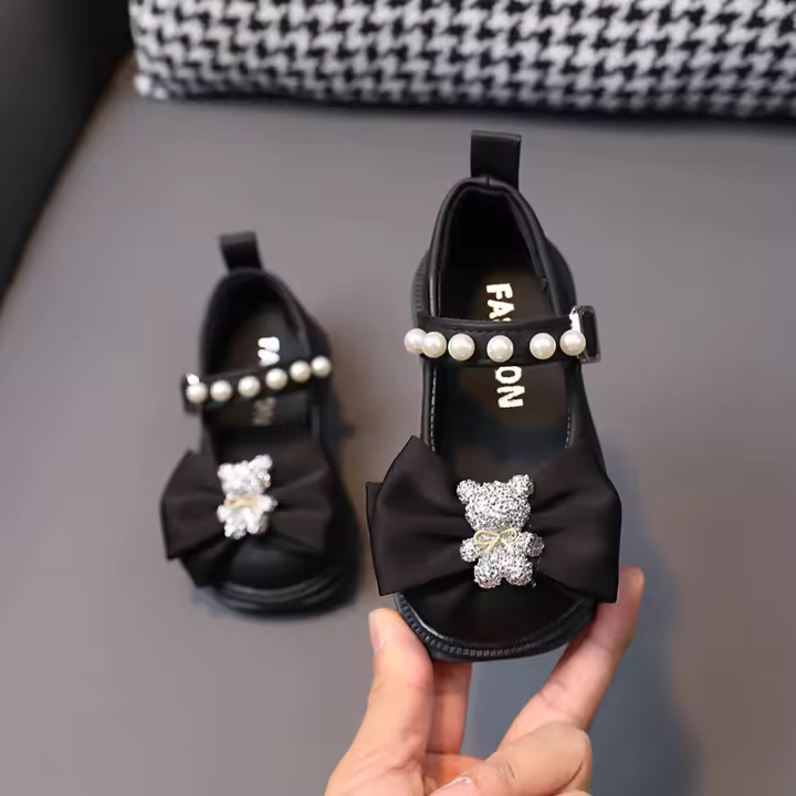 Zapatos de princesa para niña de 1 a 6 años, zapatos de cuero pequeños con lazo, zapatos de suela suave para niños pequeños - 1