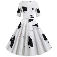 Women floral print casual half sleeve elegant vintage party dress - details 36